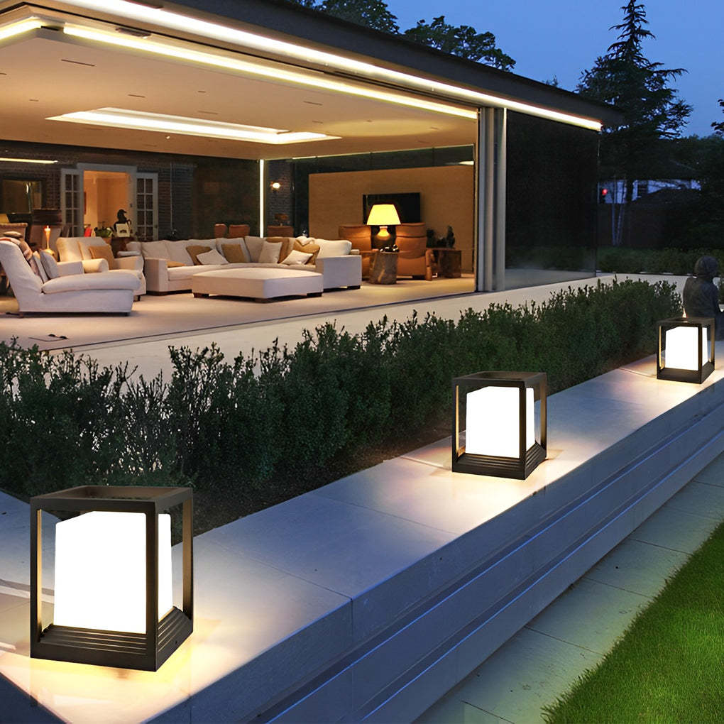 Minimalist Square Black LED Solar Fence Post Light
