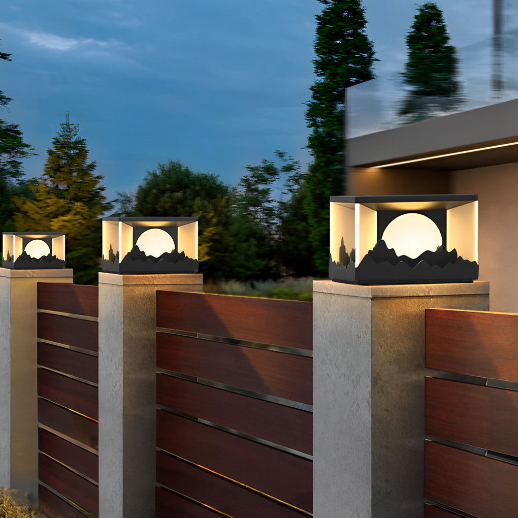 Mountain Scenery LED Modern Solar Fence Post Light