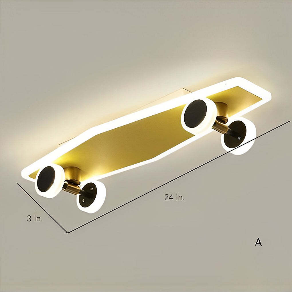 Cartoon Skateboard Dimmable LED Gold Modern Ceiling Light