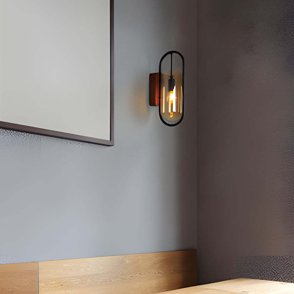 Retro Wood Base Iron Glass Shade LED 3 Step Dimming Nordic Wall Lights-Lighom