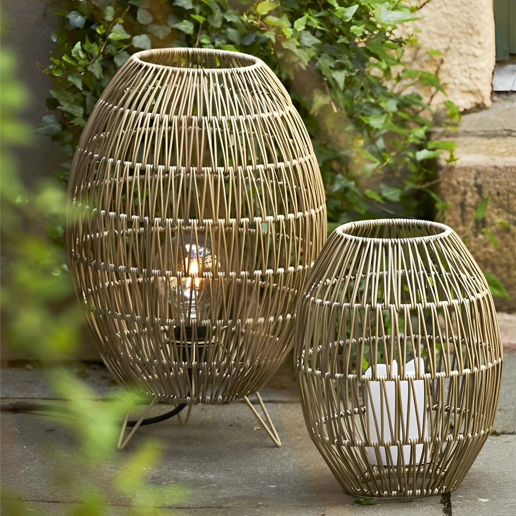 Spaceship Lighting Handmade Rattan Oval Cage Waterproof Outdoor Floor Lamp-Lighom