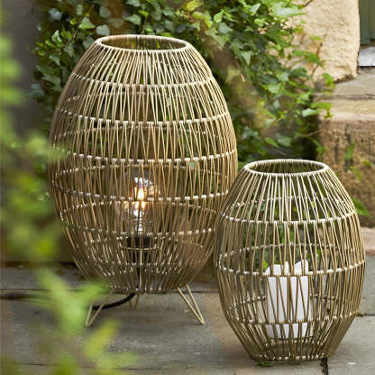 Spaceship Lighting Handmade Rattan Oval Cage Waterproof Outdoor Floor Lamp-Lighom