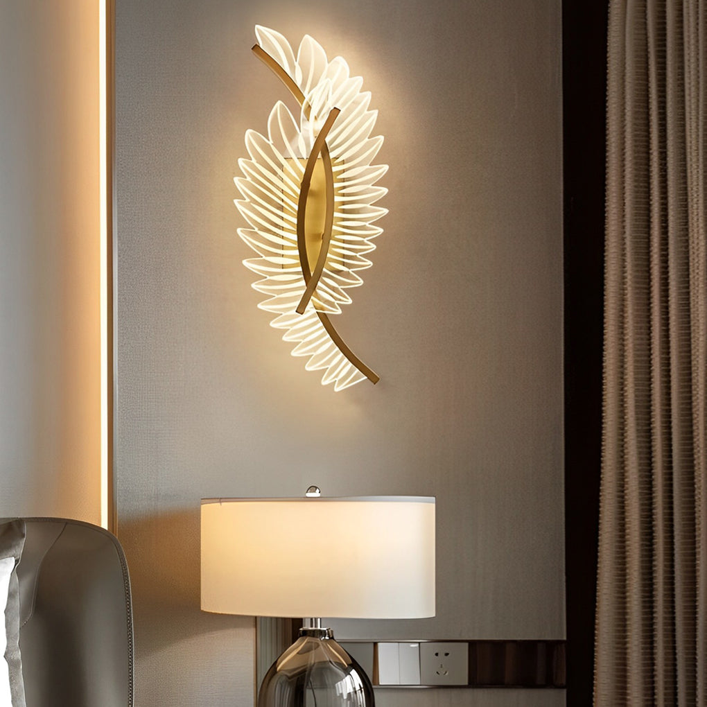Acrylic Leaves Feathers LED Three Step Dimming Postmodern Wall Lamp-Lighom