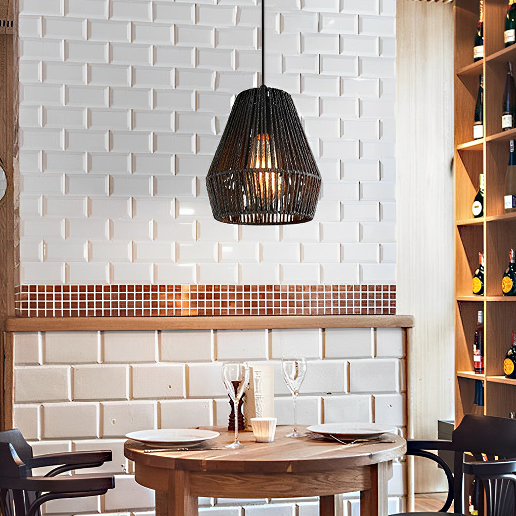 Minimalist Paper Rattan Handmade Black Japanese Pendant