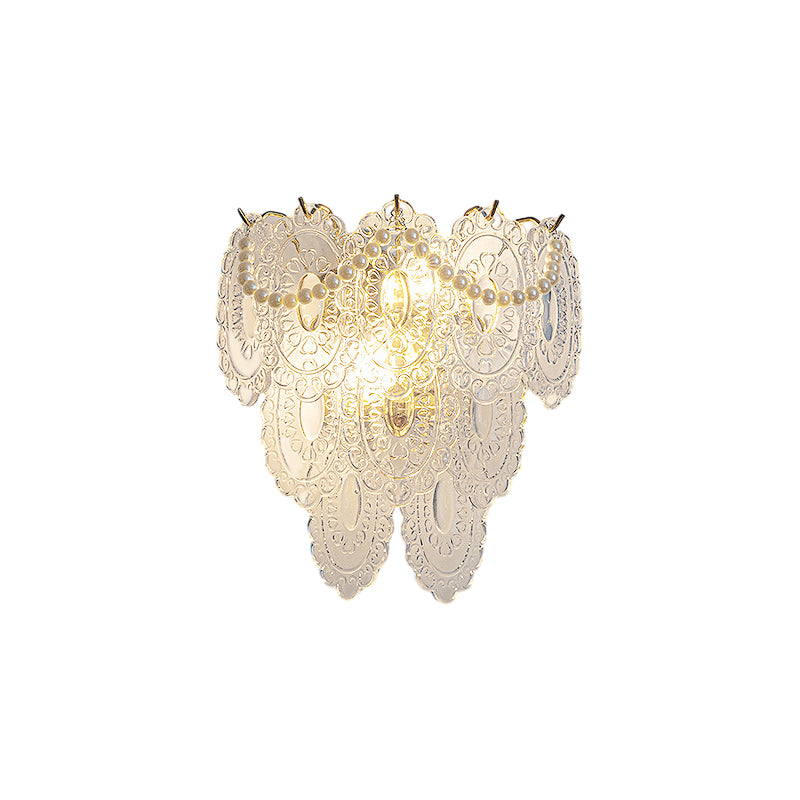 Glass Leaves Feathers Luxury Three Step Dimming French Style Wall Lamp-Lighom