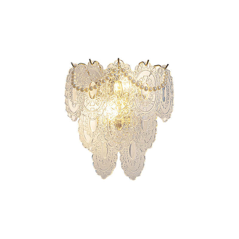 Glass Leaves Feathers Luxury Three Step Dimming French Style Wall Lamp-Lighom