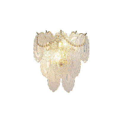 Glass Leaves Feathers Luxury Three Step Dimming French Style Wall Lamp-Lighom