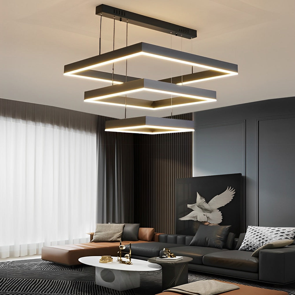 3-Layer Stepless Dimming Black Modern Chandelier