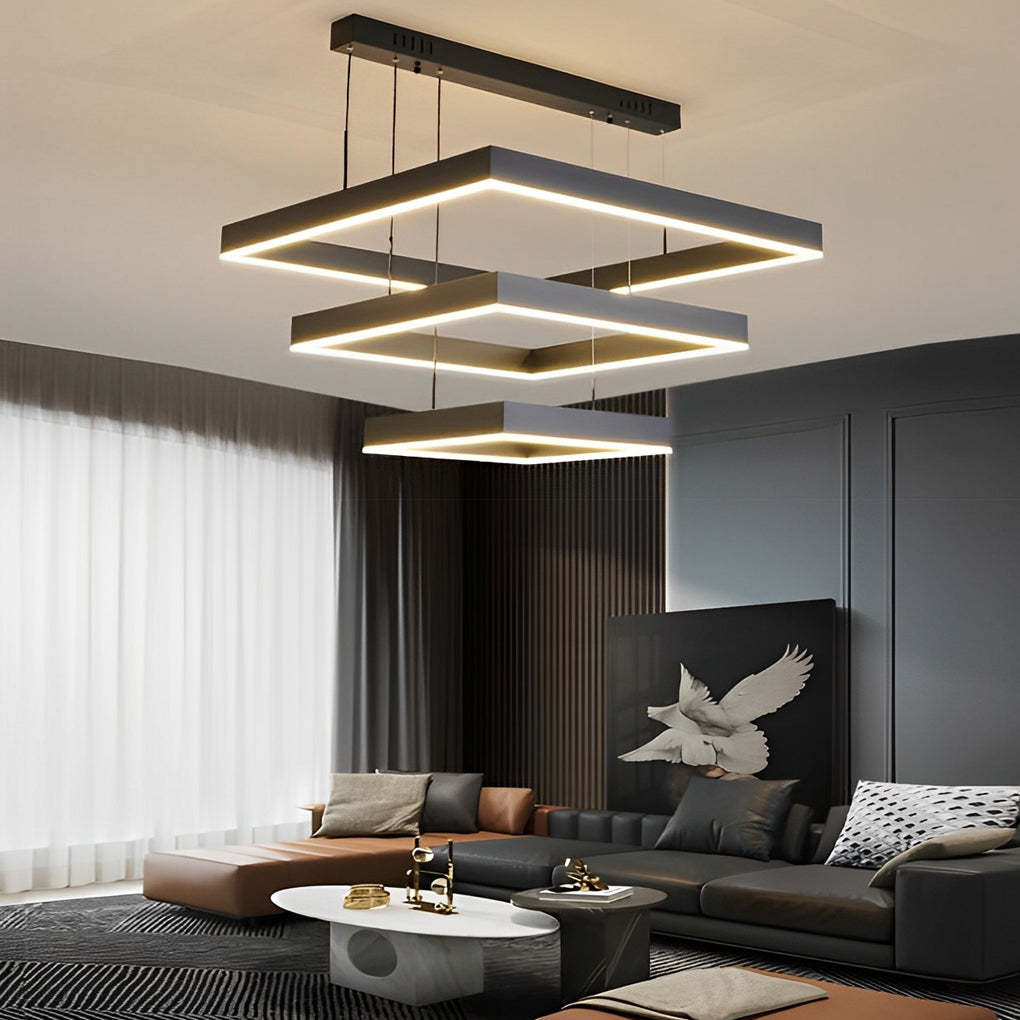 3-Layer Stepless Dimming Black Modern Chandelier