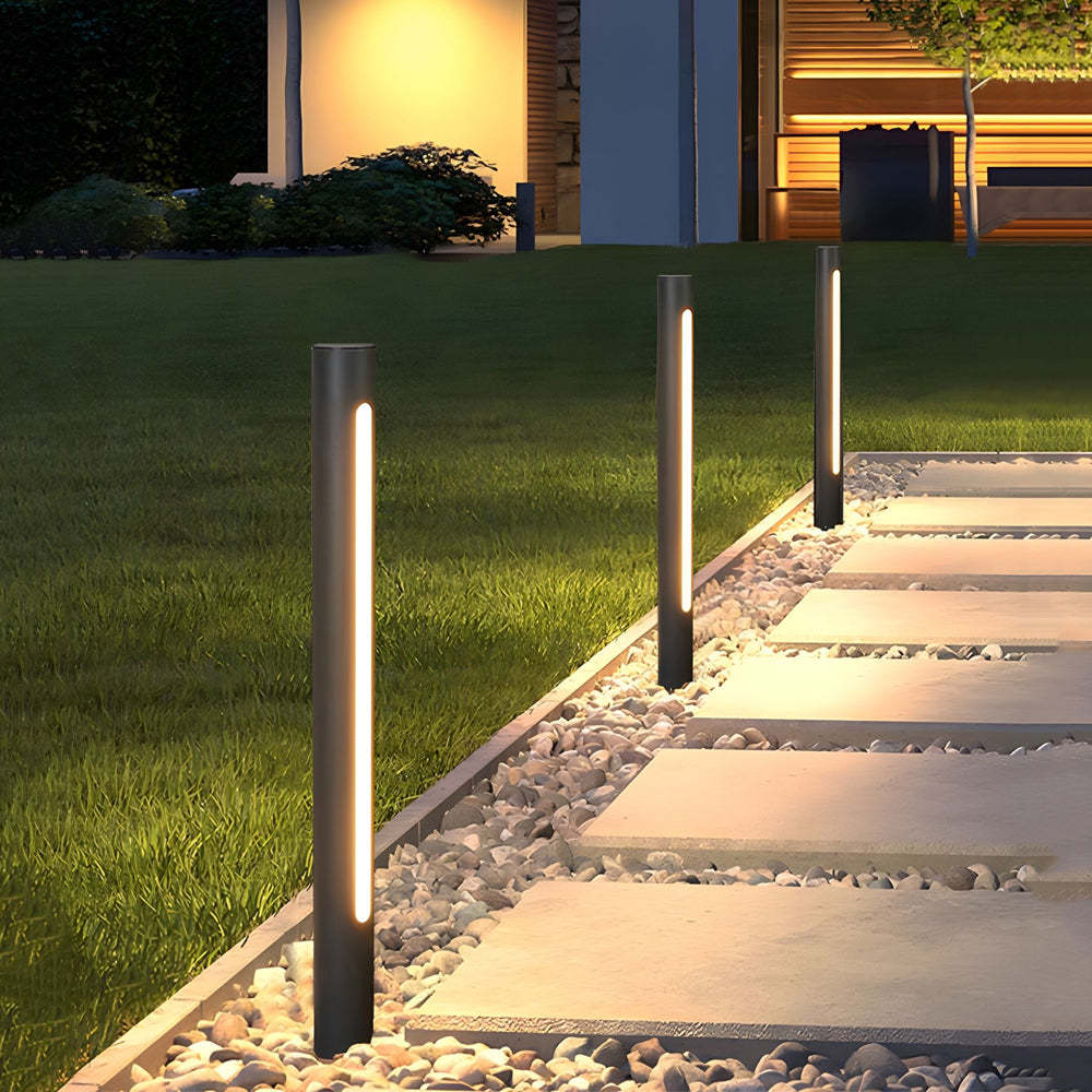 Matte Black Cylinder Outdoor Pathway Light with Strip LED Lighting - 15.8''/29.5'' H-Lighom