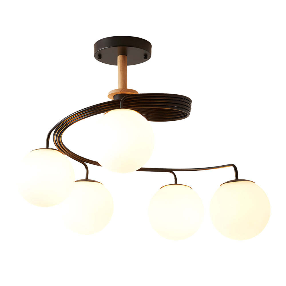 Glass Ball Spiral Metallic Semi-Flush Ceiling Light