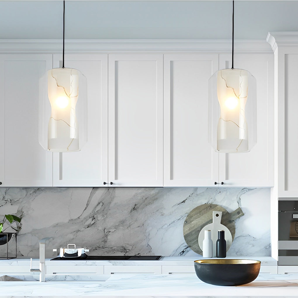 Wood postmodern shade pendant lighting — 13" H x 8" Dia