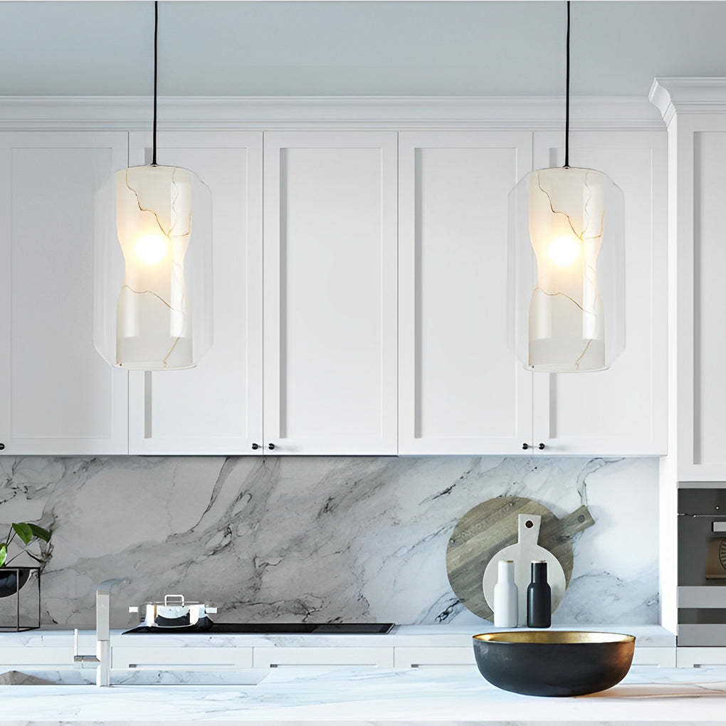Double Glass Shade Metal Postmodern Pendant