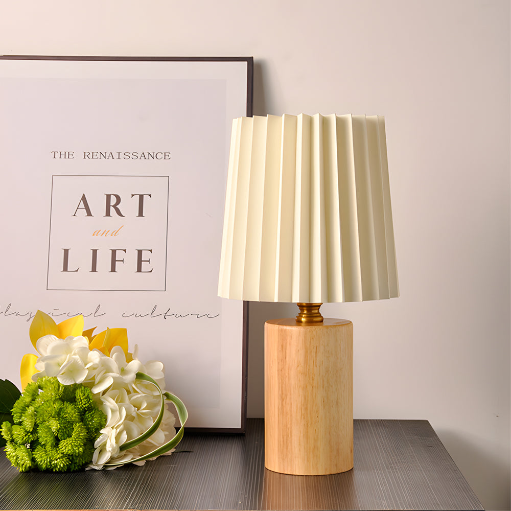 Wood Column Pleated Empire Shade Table Lamp