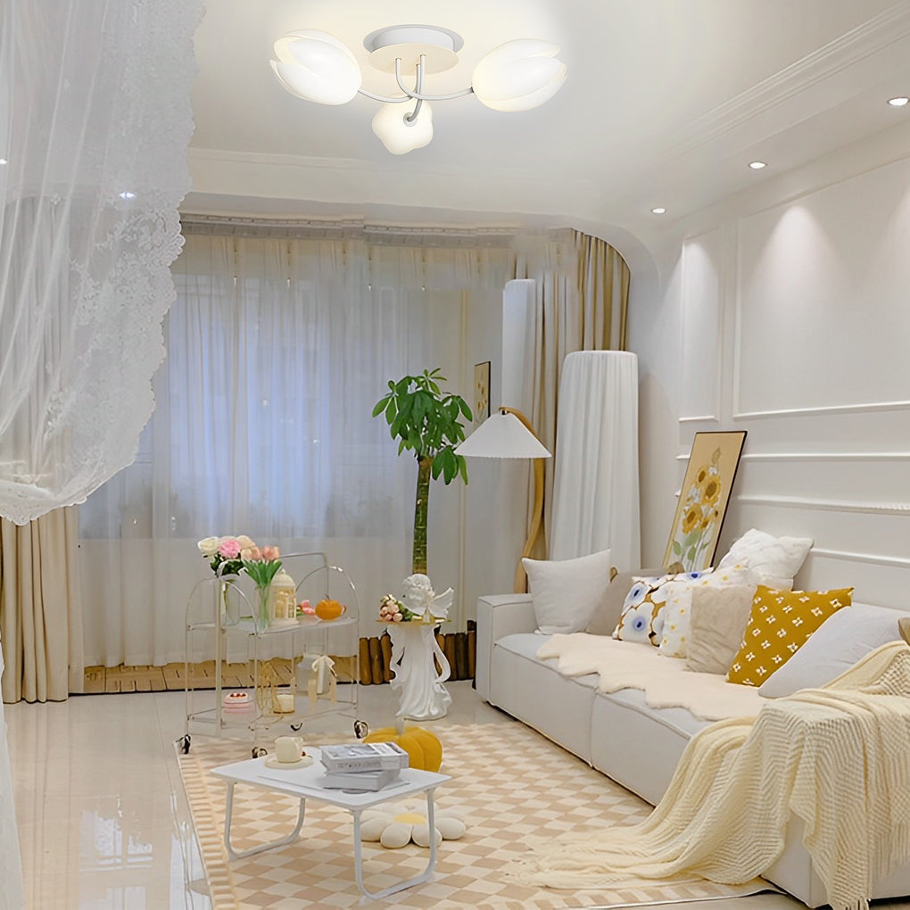 Modern tulip flower white synthetic chandeliers — 7-Light