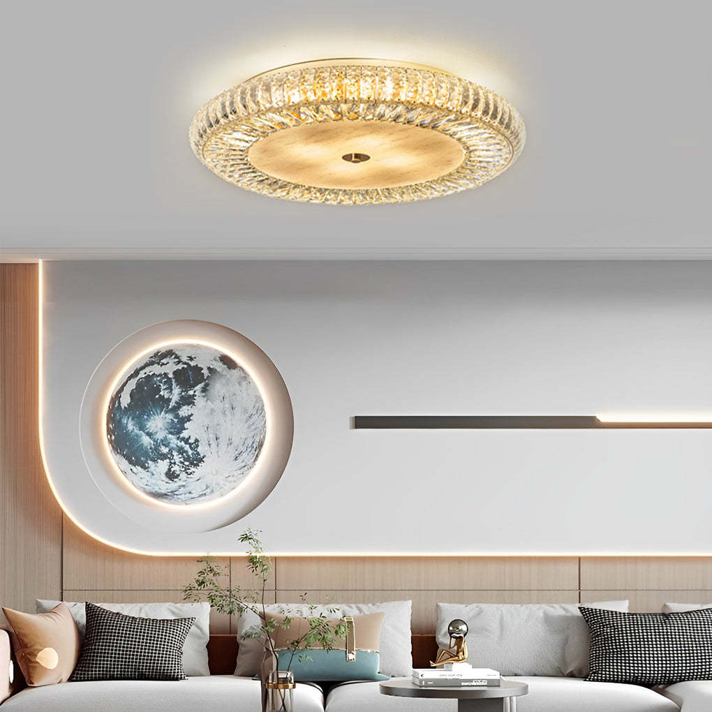 Round Crystal Dimmable Glass Modern Ceiling Fixture