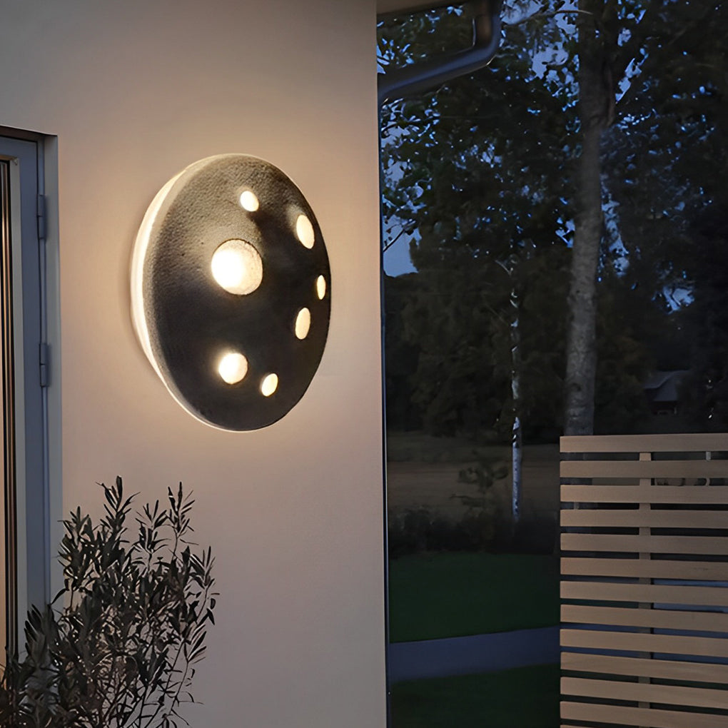 Round Cement Lunar Crater LED Outdoor Wall Lamp