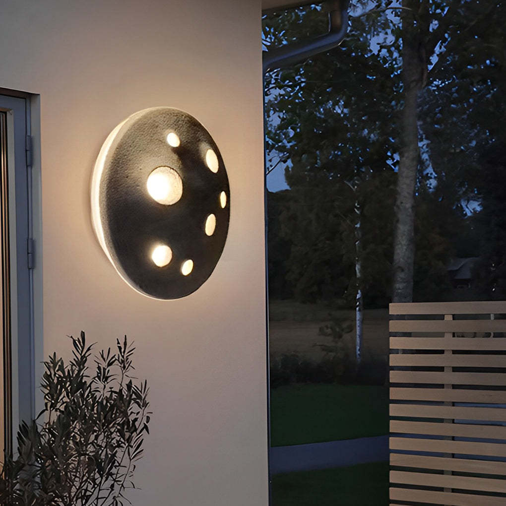Round Cement Lunar Crater LED Outdoor Wall Lamp