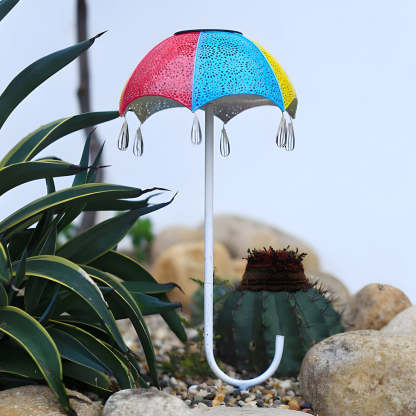 Retro Iron Hollow Umbrella Modern Solar Lawn Light