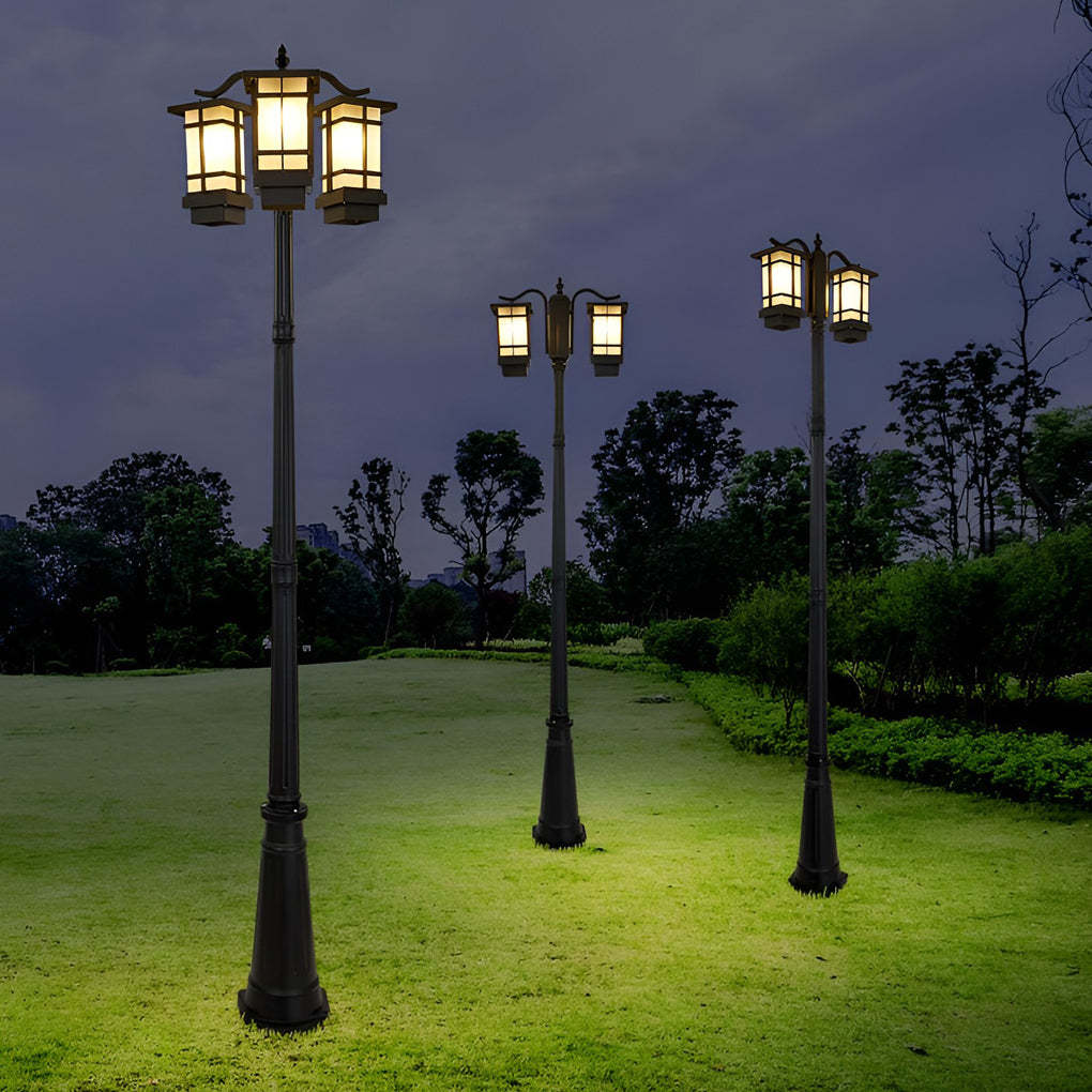 3 Lights Waterproof Black Modern Outdoor Post Lights Public Lighting-Lighom