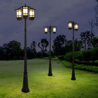 3 Lights Waterproof Black Modern Outdoor Post Lights Public Lighting-Lighom