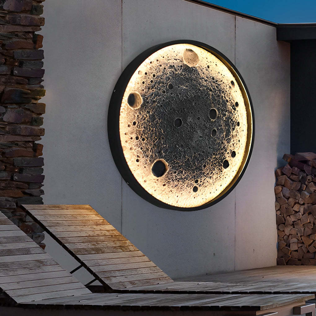 Round Moon Waterproof LED Modern Outdoor Wall Lights Fixture Wall Lamp-Lighom