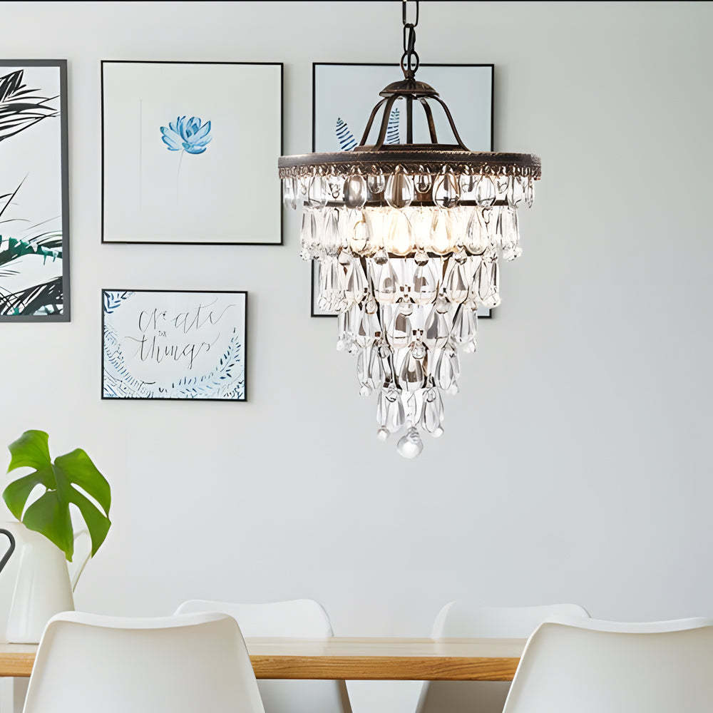 Tiered Crystal Water Drop Aged Metallic American Chandelier — 14.2''