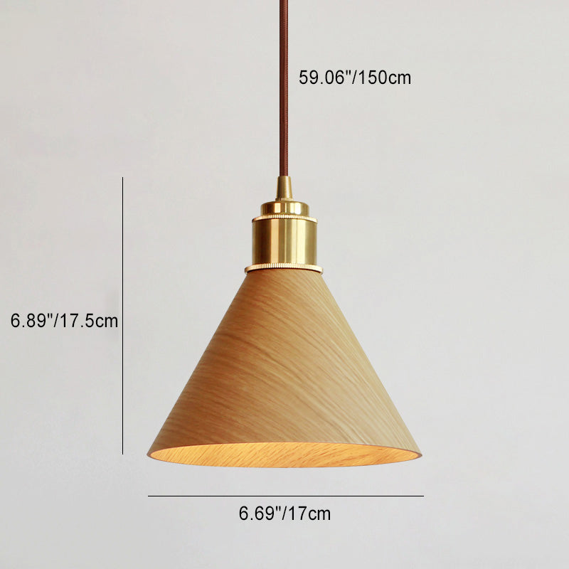 Nordic Minimalist Solid Wood Cone Copper Pendant Light