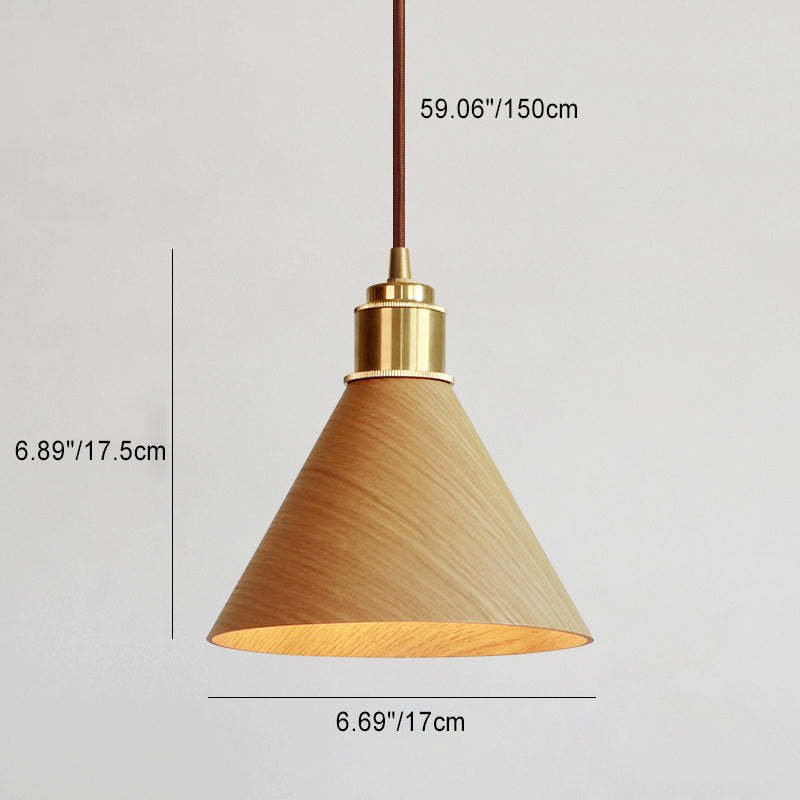 Nordic Minimalist Solid Wood Cone Copper Pendant Light