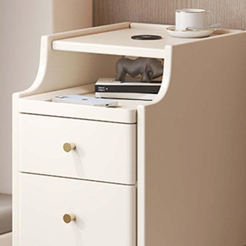 Minimalist Narrow Wood 2-Drawer Nightstand — With USB / Light Gray