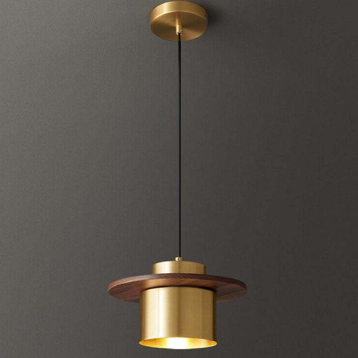 Nordic Luxury Walnut Brass Column Pendant Light — Black / 110V-120V For US/CA