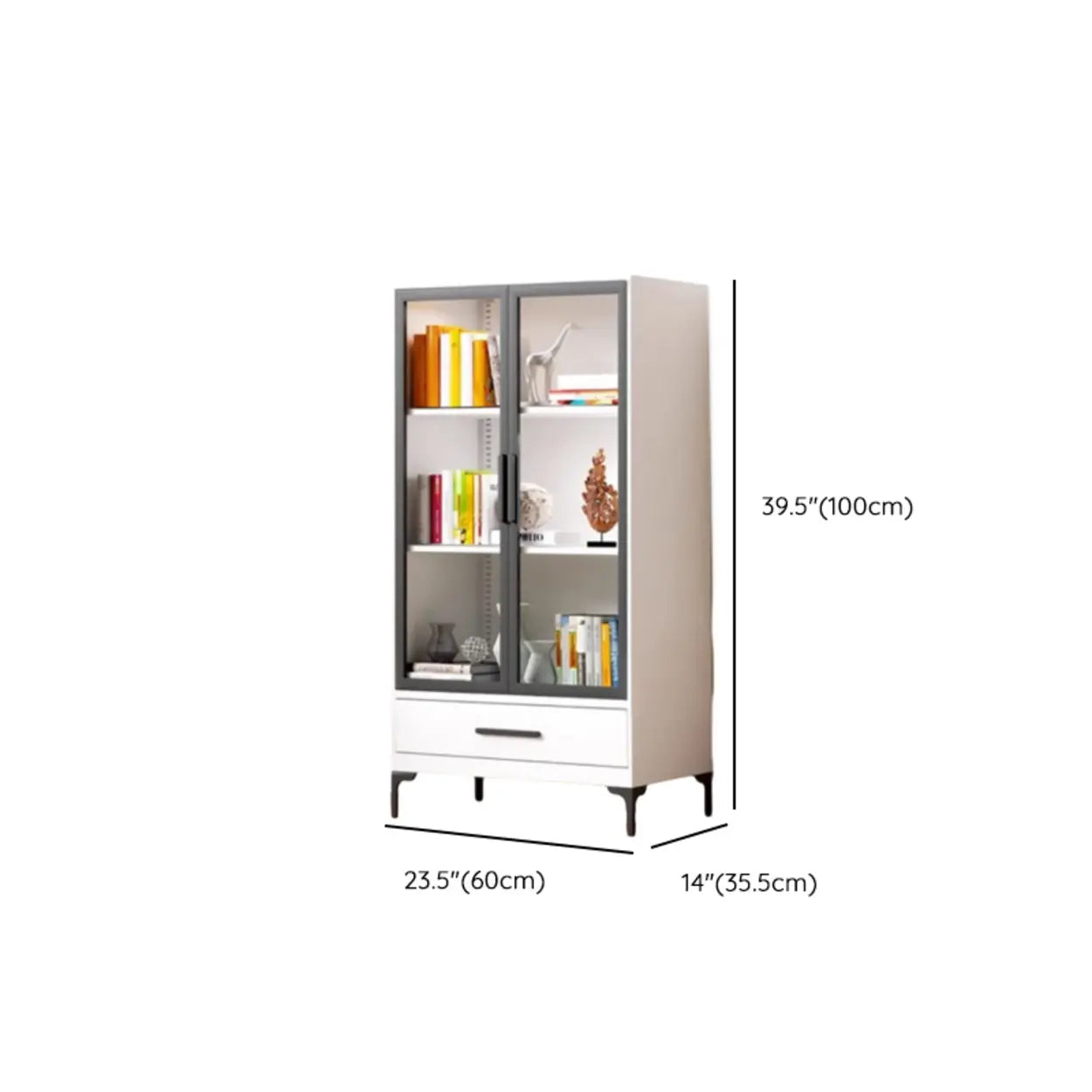 White Rectangle Steel Accent Display Cabinet