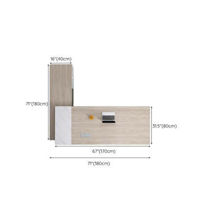 Natural Wood Shelf Drawer L-Shape Computer Desk