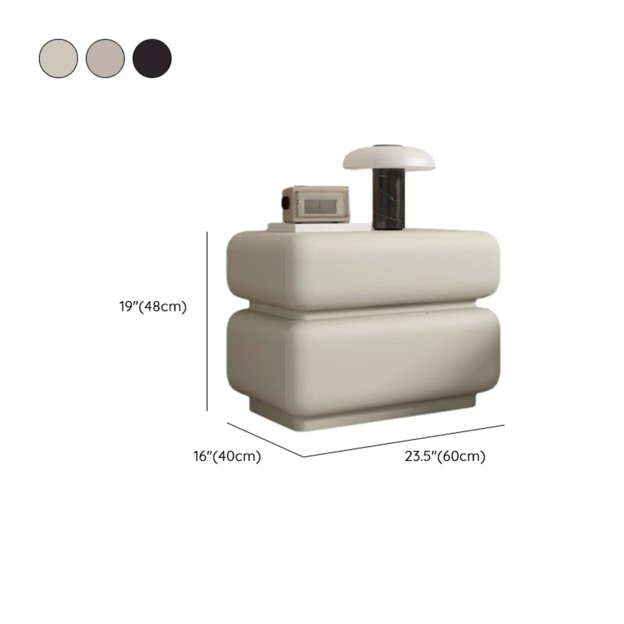 Off-White 2-Drawer Pine Wood Leather Nightstand — Off-White