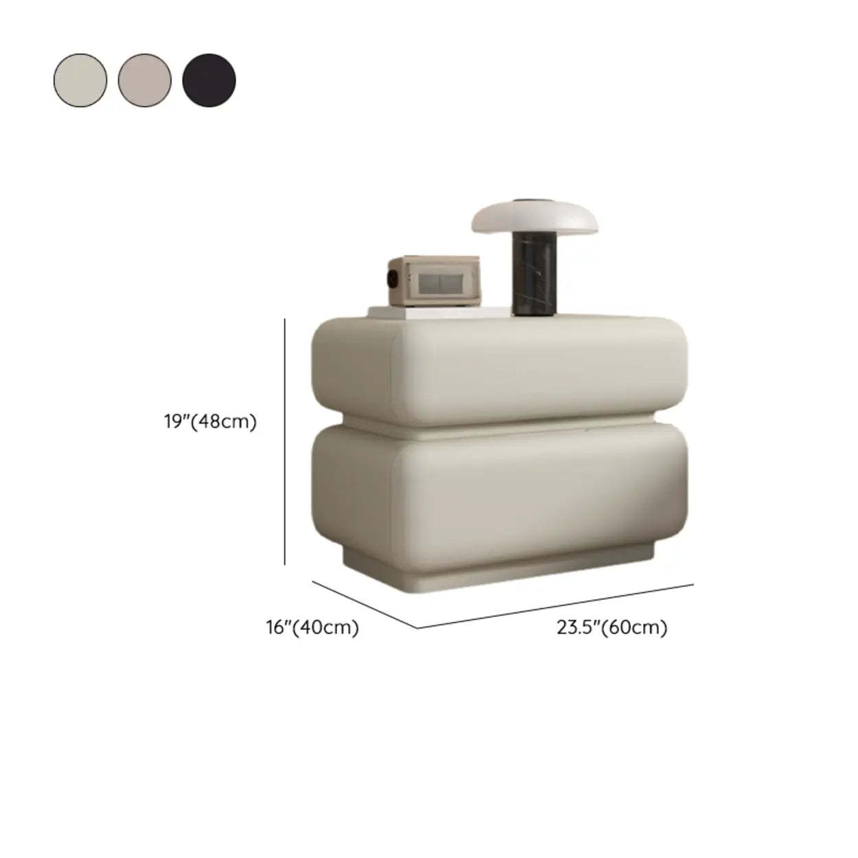 Off-White 2-Drawer Pine Wood Leather Nightstand — Off-White