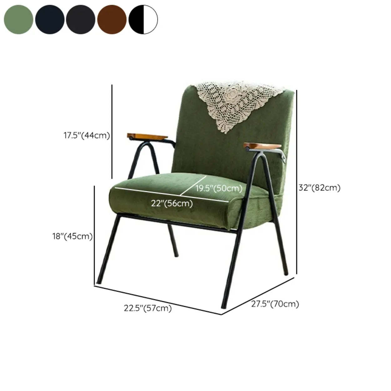 Mid-Century Green Corduroy Accent Chair with Armrest