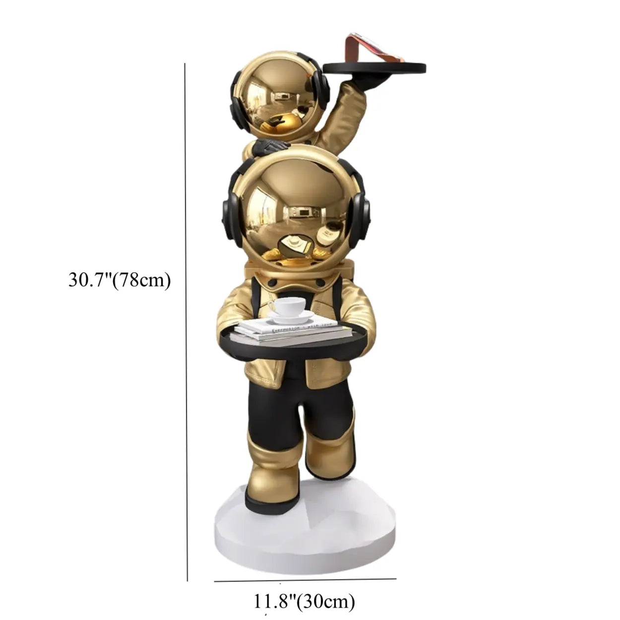 Decorative Astronaut Resin Gold 2-Shelf Side Table