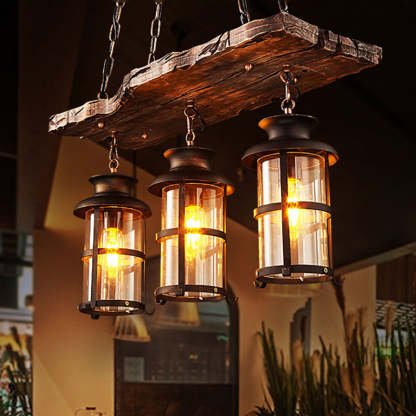 Traditional Farmhouse Wood Strip Iron Chandelier