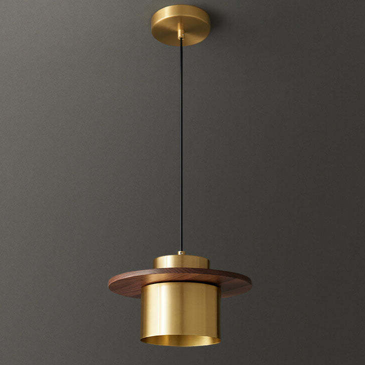 Nordic Luxury Walnut Brass Column Pendant Light