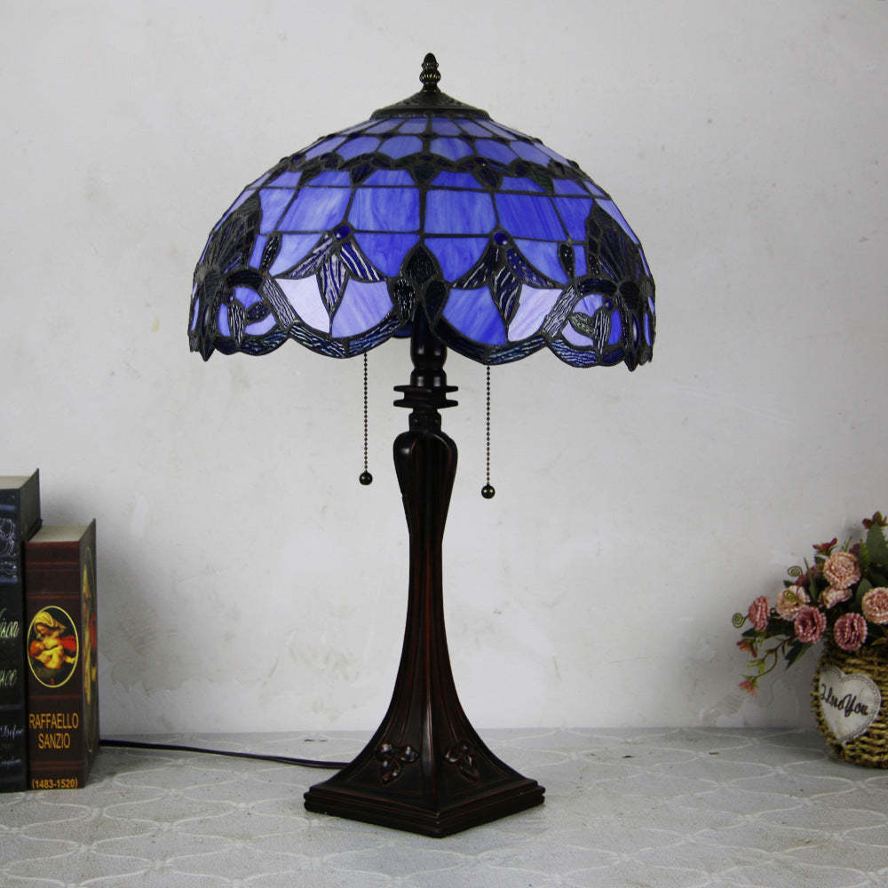 Tiffany Mediterranean Stained Glass Cone 2-Light Table Lamp
