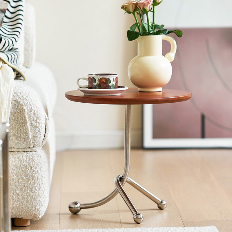 Vintage Wood Stainless Steel Cross-Leg End Table