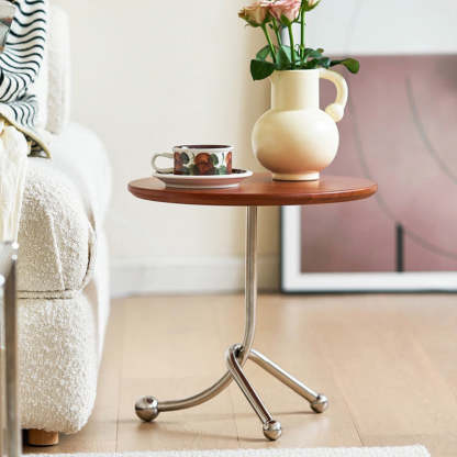 Vintage Wood Stainless Steel Cross-Leg End Table