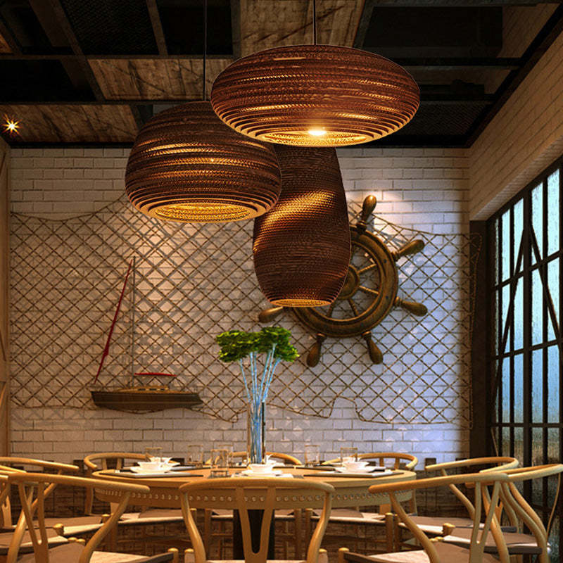 Retro Paper Elliptic Bell Trapezoid Polygonal Pendant Light