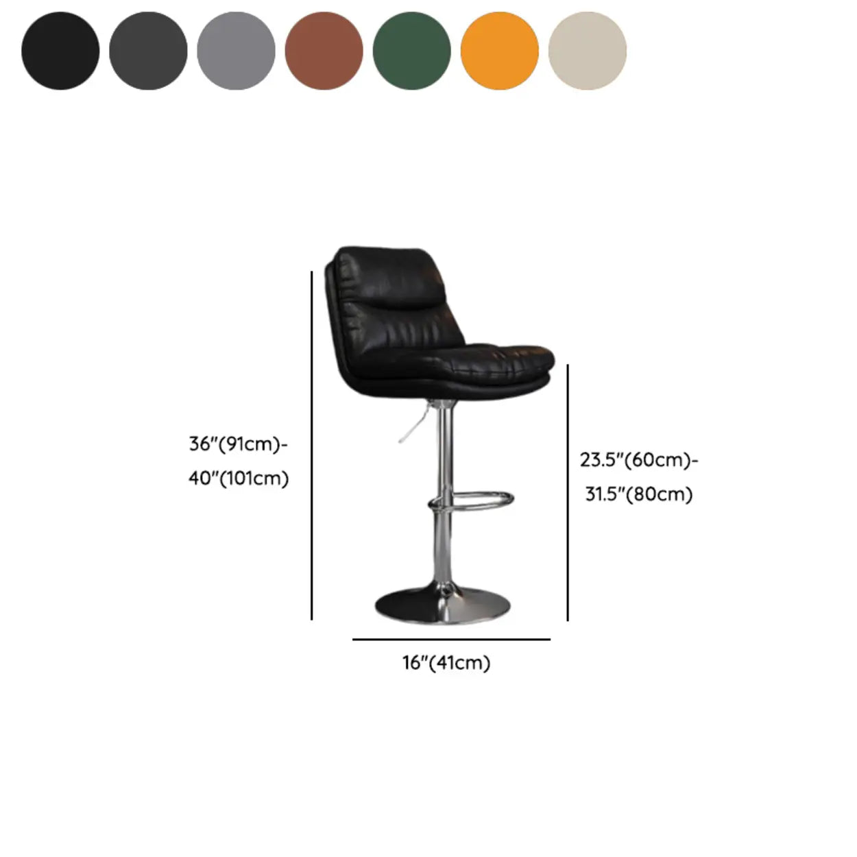 Saddle Leather Swivel Bar Stool with Back