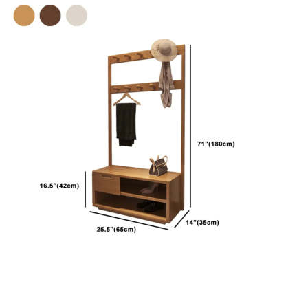 Brown Rubberwood Multifunctional Drawer Coat Rack