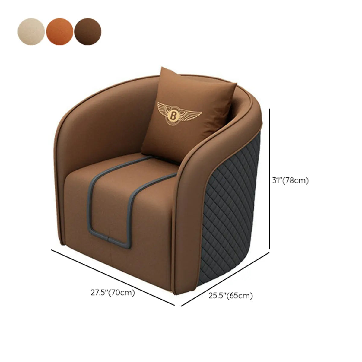 Orange Water Resistant Leather Patchwork Arm Chair #size