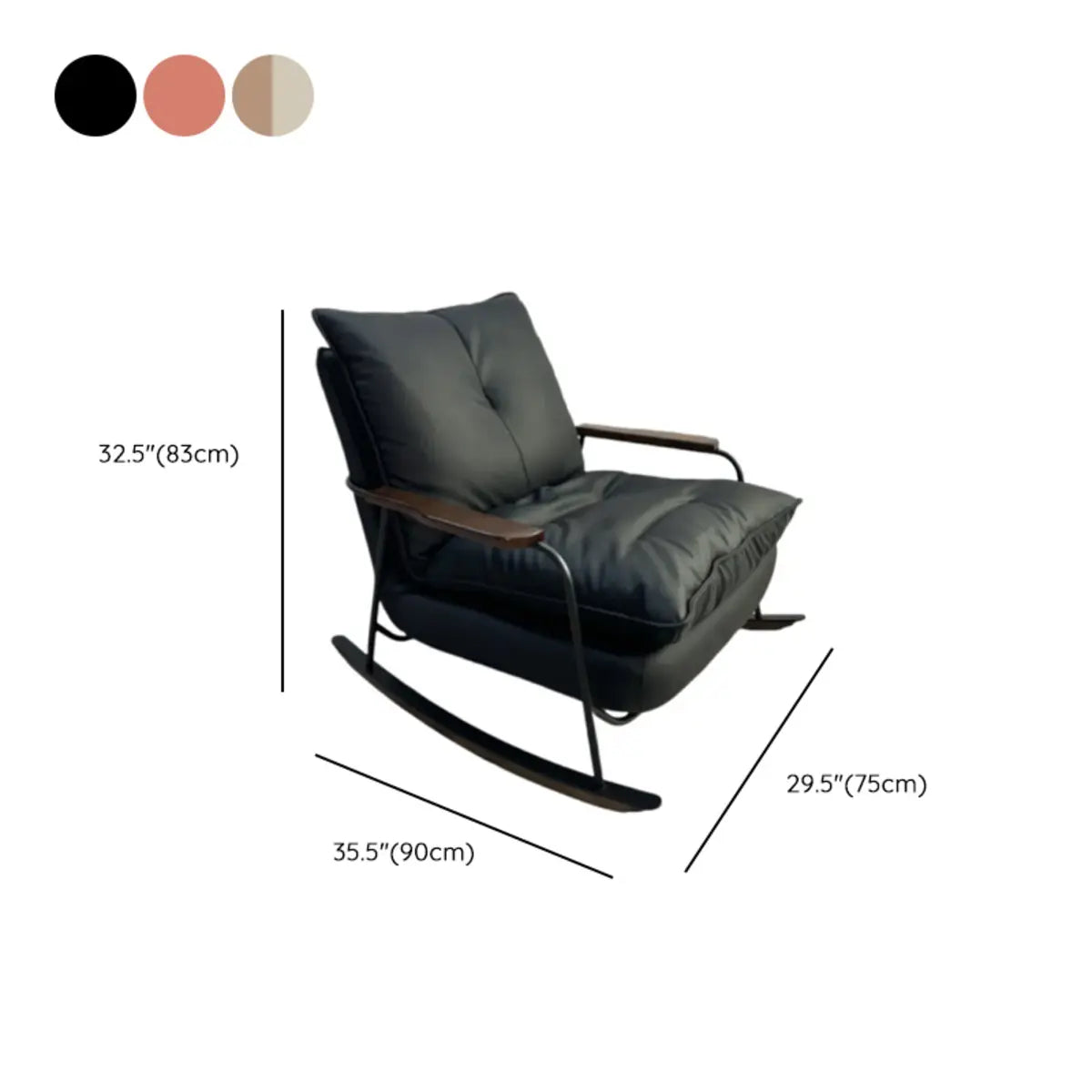 Glam Tufted Upholstered Wood Track Arm Rocking Chair