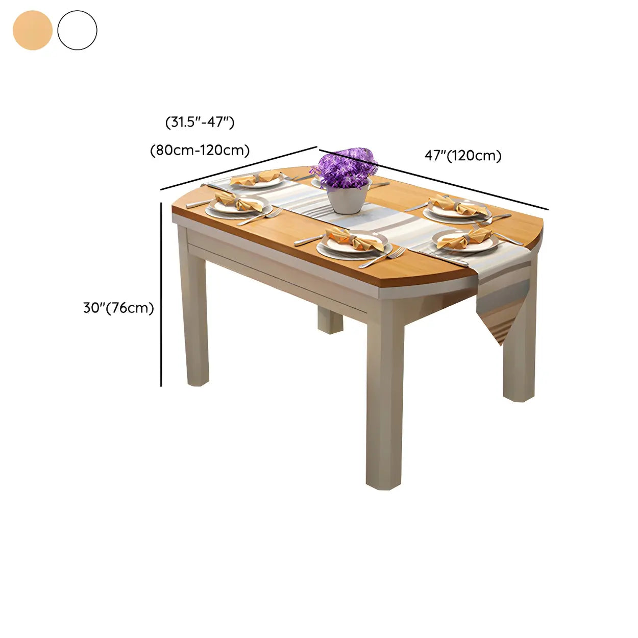 Traditional Round Brown Rubberwood Extendable Dining Table