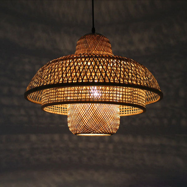 Japanese Vintage Triple Bamboo Pendant Light