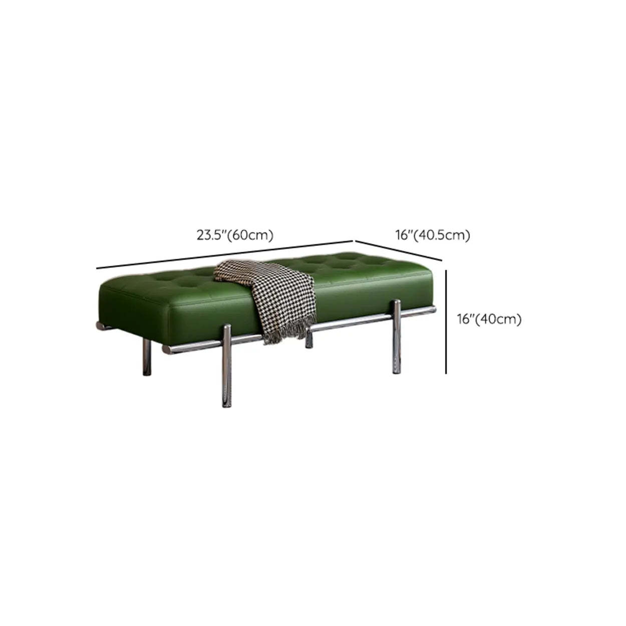 Modern Green Faux Leather Bench with Chrome Legs